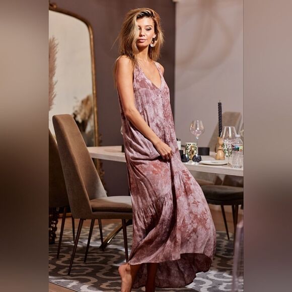 BiBi Tie-Dye Sleeveless Pink Tie Dye Button Detail V-Neck Casual Beach Dress sz - Picture 12 of 13